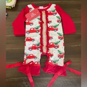 New Newborn Flare leg Christmas outfit for Baby Girl! Tree, Red truck, and puppy